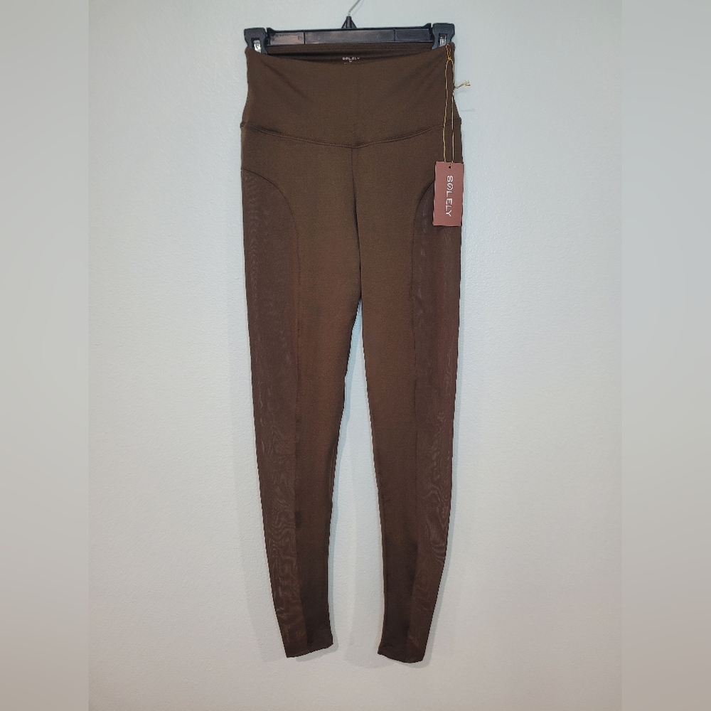 Solely Fit Brown Mesh Side High-Waisted Leggings NWT